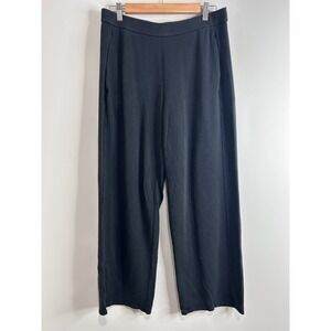 Eileen Fisher Black Organic Cotton Wide Leg Crop Pants Sz M Minimalist Luxury